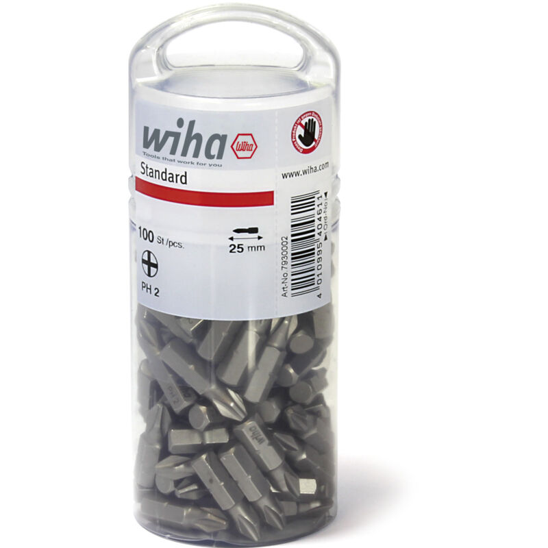 Wiha Bit Standard 25 Mm Phillips (Ph2) 100-Tlg. 1/4' In Großpackung (40461)