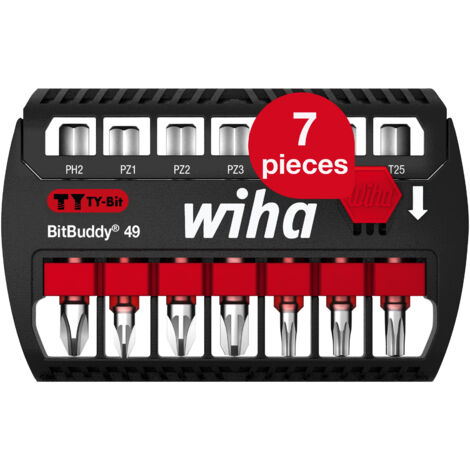 Wiha BitBuddy  bit set, 7 pcs. I TY bit 49 mm I PH, PZ, TORX 1/4" E6.3 I Accessories for screwing applications I Suitable for Impact screwdrivers (42116)