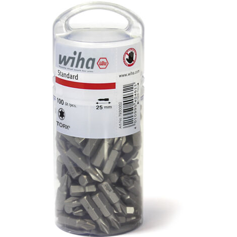 Wiha Boites d'embouts Standard 25 mm TORX® (T25) 100 pcs 1/4" en assortiment (40464)
