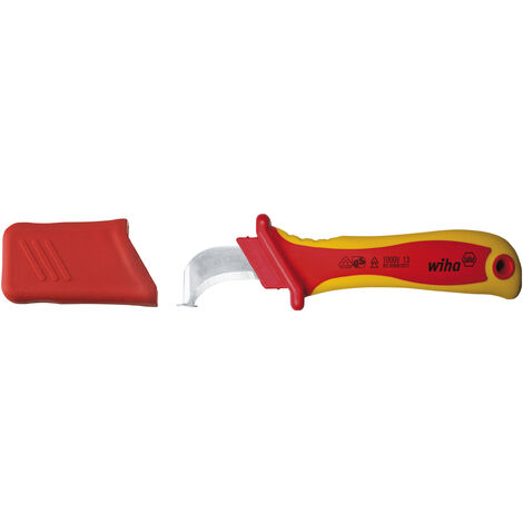 Wiha Couteau de dénudage Lame courbée avec patin pour câble rond sous blister 200 mm (36053)