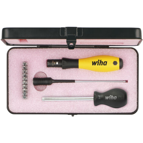 Wiha Drehmoment-Schraubendreher Set TorqueVario-S ESD I gemischt, 14-tlg. I 0,4-1,0 Nm I variabel einstellbare Drehmomentbegrenzung in Box (43898)