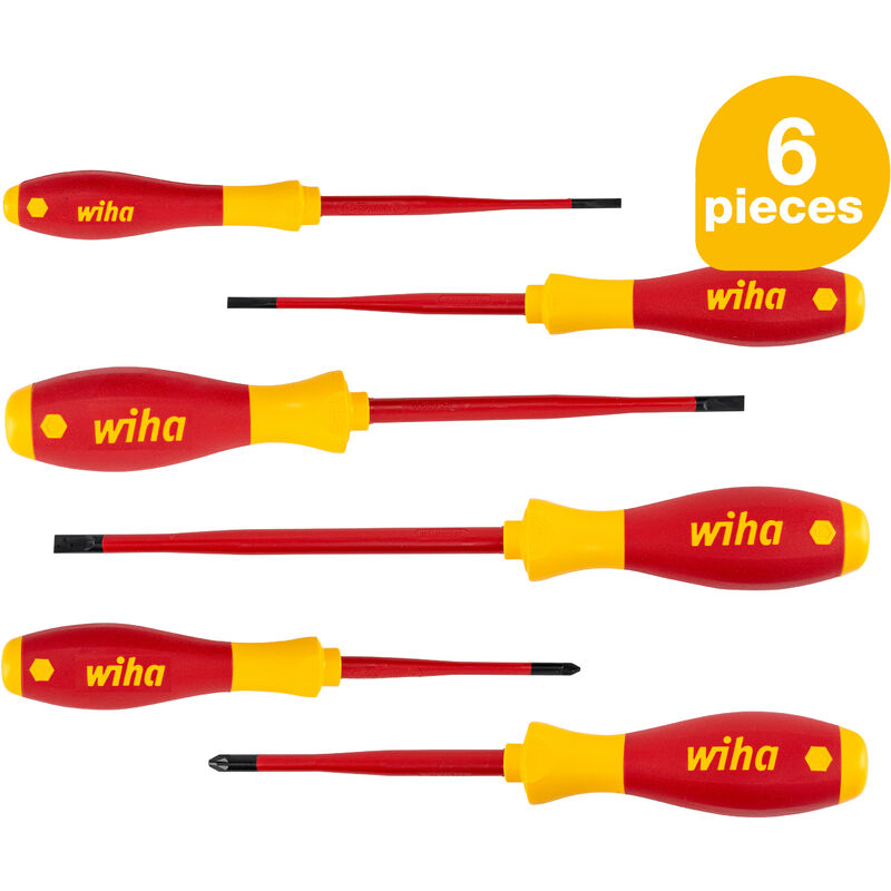 Screwdriver set SoftFinish slimFix (36455), 6 pcs., screwdriver set vde electrician, insulated 1000v, slotted/Phillips - Wiha