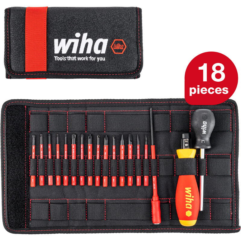 Torque key screwdriver set TorqueVario-S electric (36791) mixed 19 pcs. 0.8-5.0 Nm incl.folding bag slotted/cross/PlusMinus/TORX - Wiha