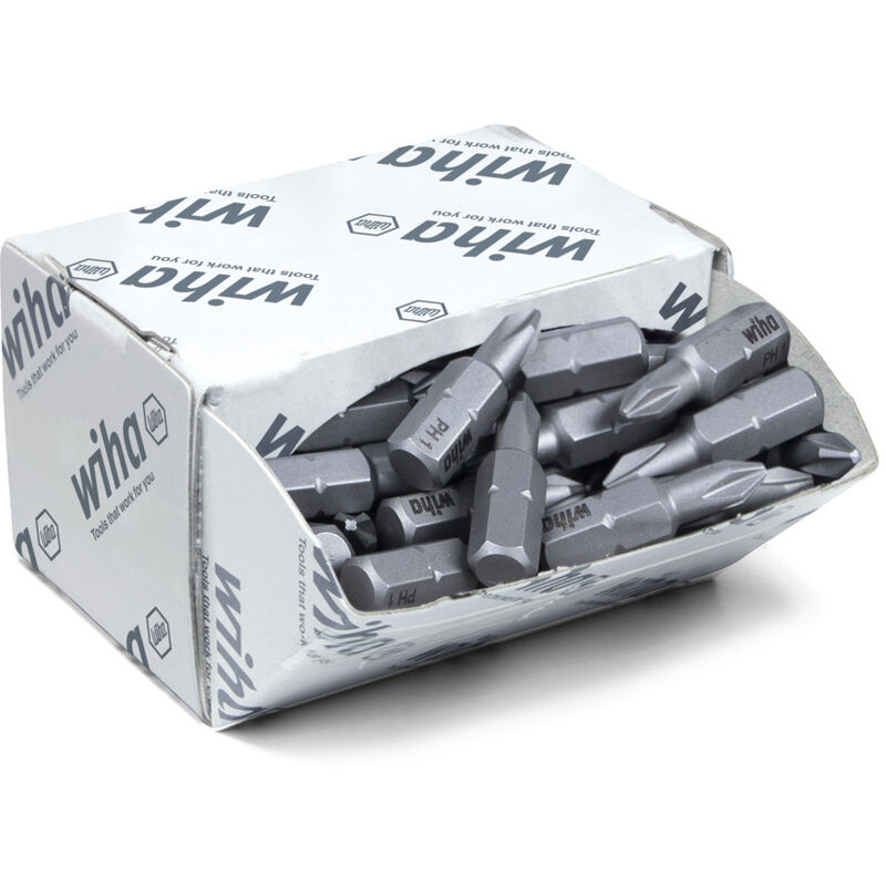 Wiha - Boites d'embouts Standard 25 mm Phillips (PH1) 50 pcs 1/4' C6,3 en assortiment (08047)