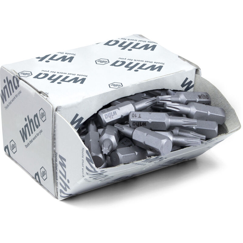 Wiha Boites d'embouts Standard 25 mm TORX® (T10) 50 pcs 1/4" C6,3 en assortiment (08065)
