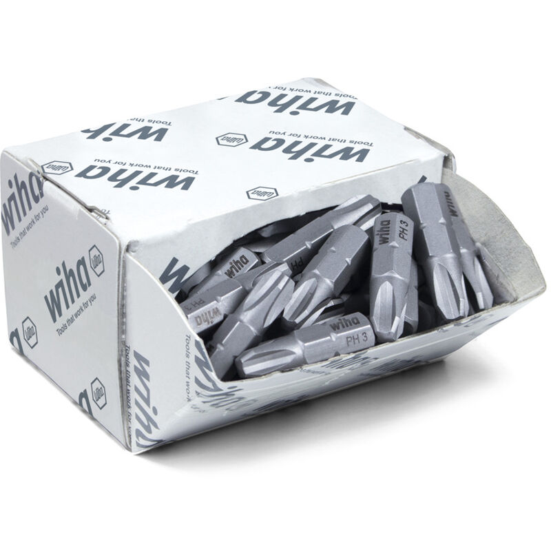 Wiha Boites d'embouts Standard 25 mm Phillips (PH3) 50 pcs 1/4" C6,3 en assortiment (08049)