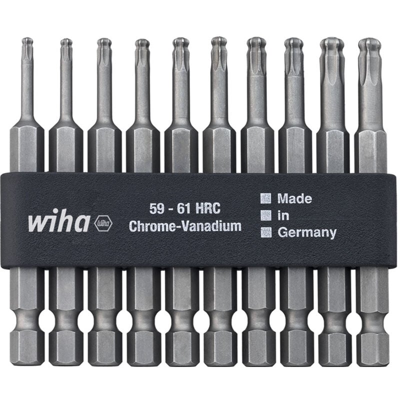 Bit Set Professional 70 mm torx® tête sphérique 1/4' dans la barre d'embouts 10 pcs (32804) - Wiha