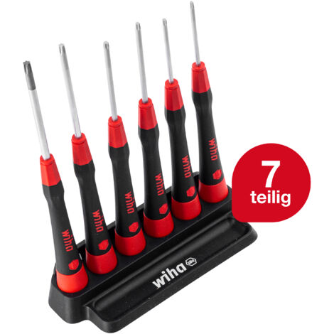 Wiha Feinschraubendreher Set PicoFinish® (42996) 7-tlg. Innensechskant I Präzisionsschraubendreher mit Halter I Uhrmacherwerkzeug, Mini Set Modellbau