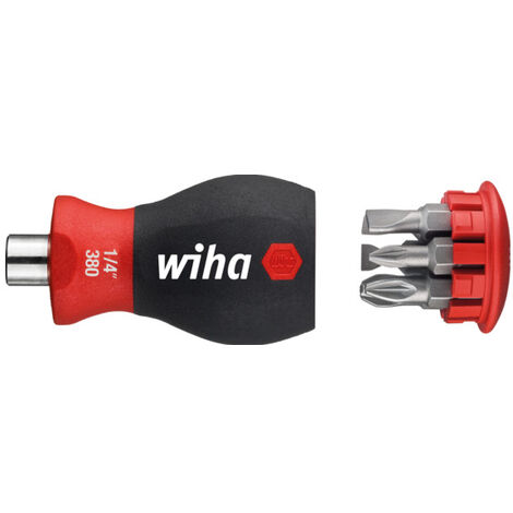 Wiha Giravite con portainserti a magazzino, magnetico A taglio, Pozidriv con 6 inserti, Stubby, 1/4" (33764)
