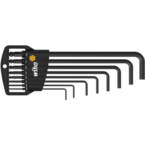 Wiha Jeu de clés mâles en étui Classic Six pans à tête sphérique, 8 pcs, oxydé noir, exécution en pouces (01420)