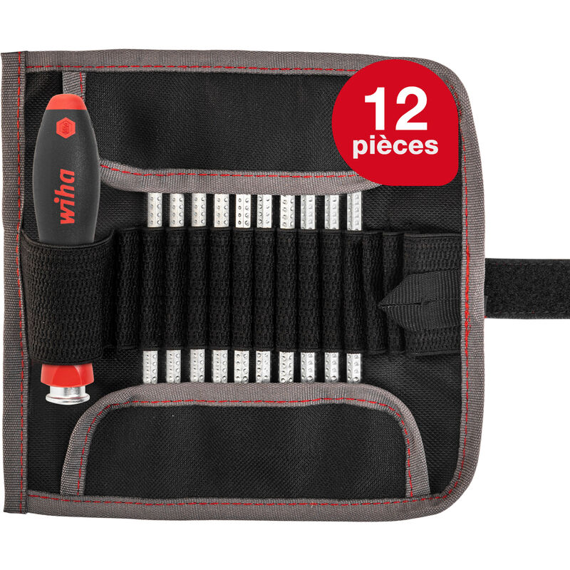 Wiha Jeu de tournevis avec lames interchangeables SYSTEM 4 mélangé 12 pcs y compris une une trousse pliable (00610)