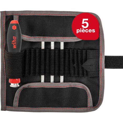 Wiha Jeu de tournevis avec lames interchangeables SYSTEM 4 Fente, Phillips, 5 pcs y compris une trousse pliable (00613)