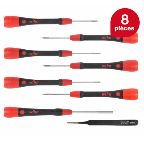 Wiha Jeu de tournevis de précision PicoFinish® Jeu mixte de 8 pcs, y compris pincette pour appareils iPhone®/Apple® (42995)