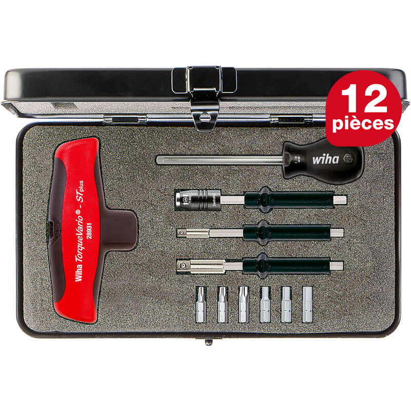 Wiha - Jeu de tournevis dynamométriques avec manche en t TorqueVario®-S t jeu mixte de 12 pcs à couple limité à réglage variable 5-14 Nm y compris un