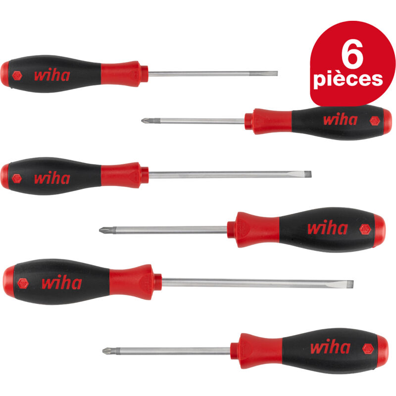 Wiha - Jeu de tournevis SoftFinish® Fente, Phillips, Pozidriv 6 pcs (26113)