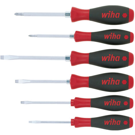 Wiha Jeu de tournevis SoftFinish® Fente, Phillips 6 pcs avec écrou six pans (21248)