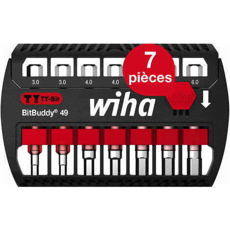 Wiha Jeu d'embouts BitBuddy 7-tlg. I Embout TY 49 mm Six pans 1/4" E6,3 I Accessoire pour applications de vissage Adapté aux visseuses à impact et à percussion (42114)