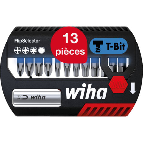 Wiha Jeu d'embouts FlipSelector 13 pièces I Embout T 25 mm, PH, PZ, TORX, Six pans 1/4" C6,3 I Adapté aux visseuses à impact & à percussion  (41826)