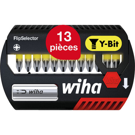 Wiha Jeu d'embouts FlipSelector Embout Y  13 pièces 25 mm, TORX  1/4" C6,3 I Porte embouts magnétique I Adapté aux visseuses à impact & à percussion (41828)
