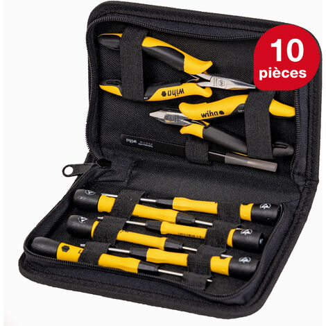 Wiha Jeu d'outils ESD Pinces, tournevis, pincettes, 10 pcs y compris classeur à outils (43994)