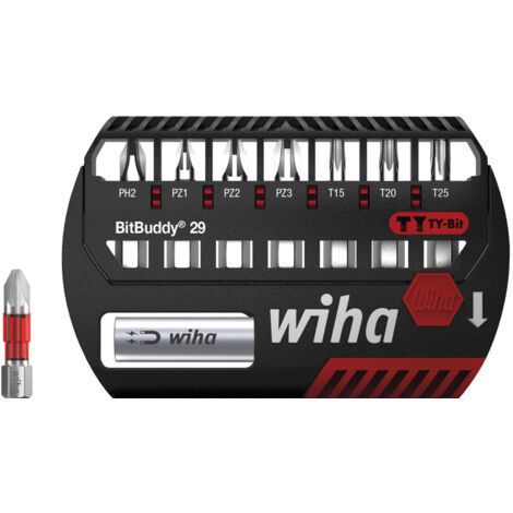 Wiha Juego de bits BitBuddy®, bits en TY de 29 mm Phillips, Pozidriv, TORX®, de 8 unid. de 1/4" C6,3 (42137)
