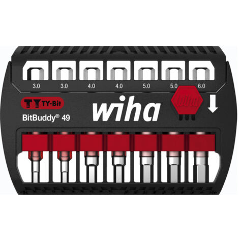 Wiha Juego de bits BitBuddy®, bits en TY de 49 mm hexagonales, de 7 unid. de 1/4" E6,3 (42114)