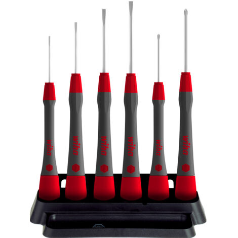 Wiha Juego de destornilladores de precisión PicoFinish® ranurados, Phillips, de 7 unid., incl. soporte (42990)