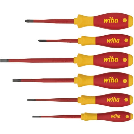 WIHA Juego de destornilladores SoftFinish® electric slimFix ranurado, Phillips, PlusMinus/Pozidriv, de 6 unid. (38362)