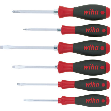 Wiha Juego de destornilladores SoftFinish® ranurados, Phillips, de 6 unid., con prolongación hexagonal (21248)