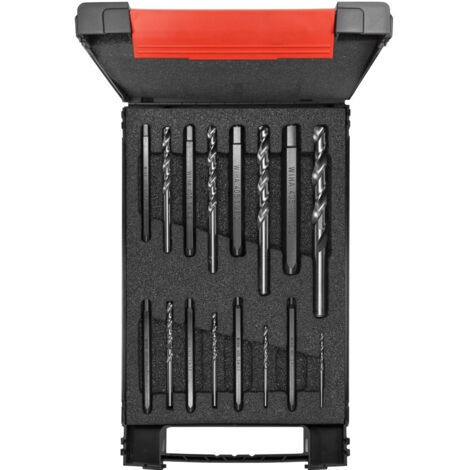Wiha Juego de extractores de tornillos hexagonal, de 17 unid., con broca espiral, incl. caja (03988)