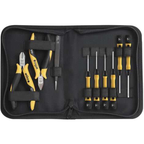 Wiha Juego de herramientas ESD con alicates, destornilladores, pinzas, de 10 unid. incl. funda para herramientas (43994)