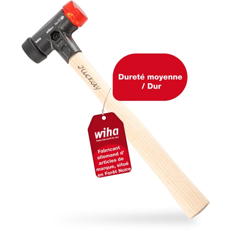 Wiha Massette Safety avec embouts ronds mi-souples et durs avec manche en hickory, embout de massette rond 40, 325 mm (26612)