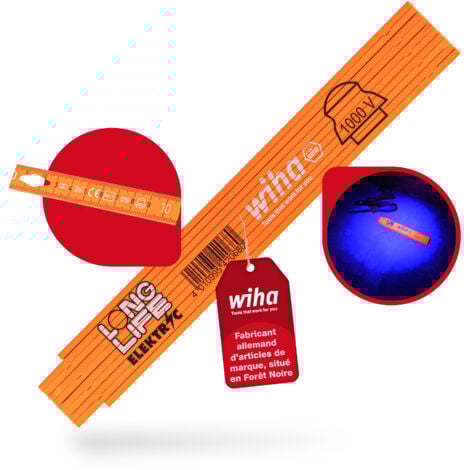 Wiha Mètre pliant pour électricien Longlife® 2 m métrique, 10 branches 15 mm (42068)
