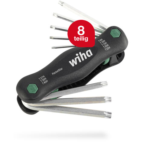 Wiha Multitool PocketStar® TORX Tamper Resistant (mit Bohrung)  8-tlg., per Tastendruck schneller Zugriff, als Längs- und Quergriff einsetzbar, all-in-one Werkzeug (25166)