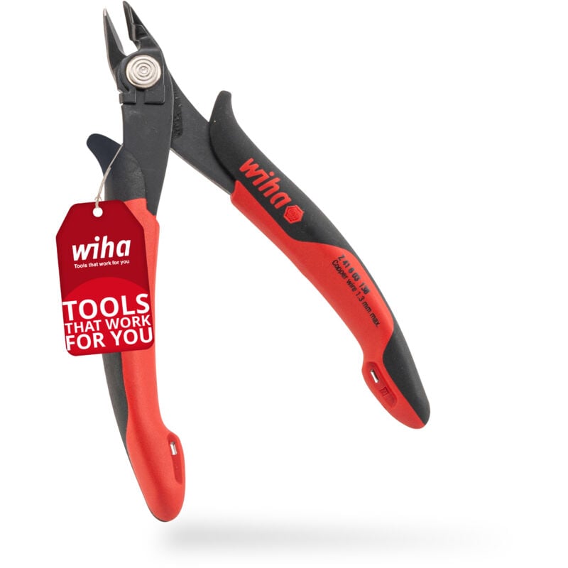 Wiha - Pince coupante diagonale Electronic Tête large, pointue et retenue de chute coupe rase 130 mm, 5 1/8' (26825)