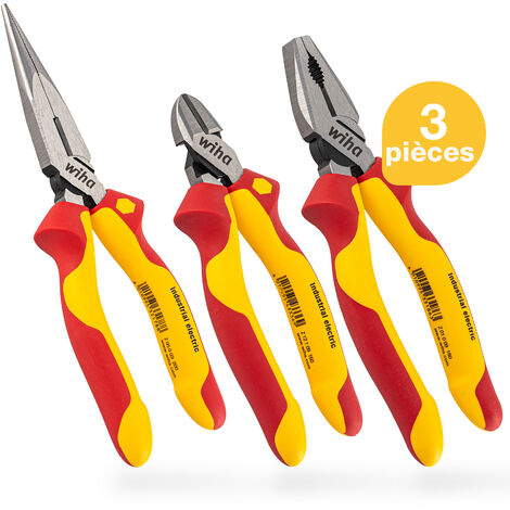 Wiha Pinces jeu Industrial electric Pince universelle, pince demi-ronde, pince coupante diagonale 3 pcs (38637)