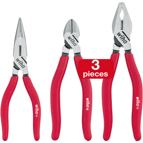 Wiha pliers set Classic (26850), 3 -piece combination pliers/ diagonal cutters/ needle nose pliers, water pump pliers, wire cutter, power pliers, combination pliers, pliers set, pliers range