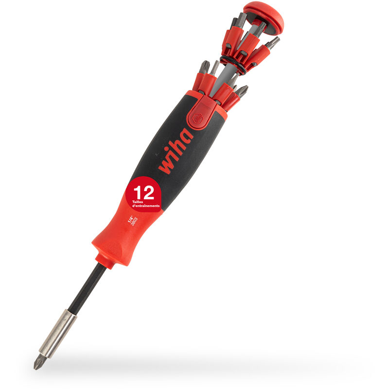 Tournevis avec magasin d'embouts LiftUp 25 magnétique avec jeu de 12 embouts, 1/4' (38601) - Wiha