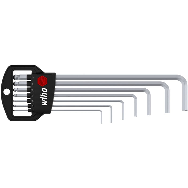 Jeu de clés mâles en étui Classic Six pans à tête sphérique 7 pcs, chromées mat dans un emballage en carton (03723) - Wiha