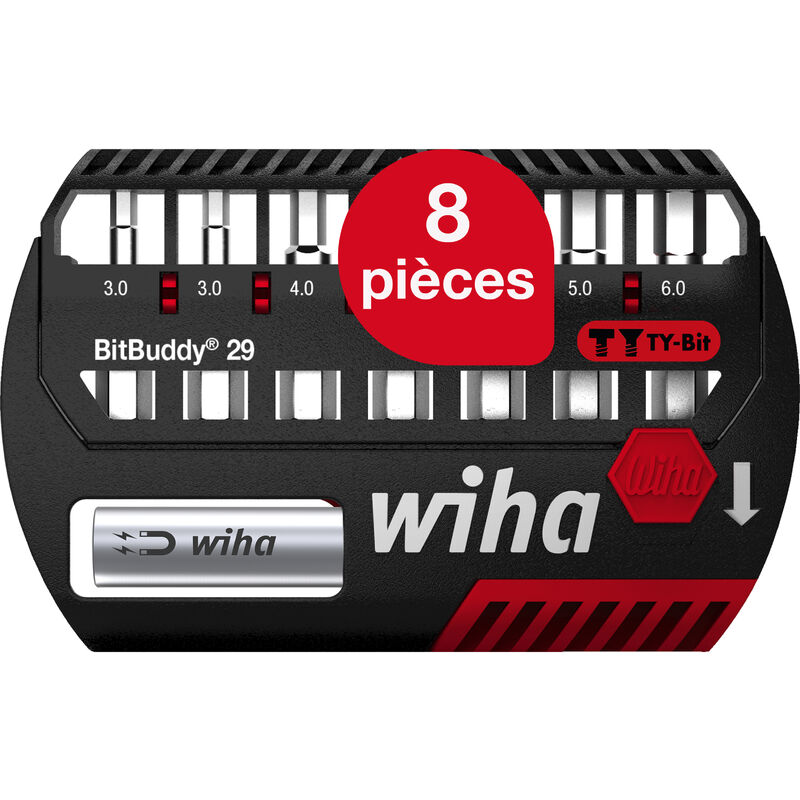 Wiha - Jeu d'embouts BitBuddy 8 pièces i Embout ty 29 mm i Six pans 1/4' C6,3 i Porte embout magnétique i Adapté aux visseuses à impact et à