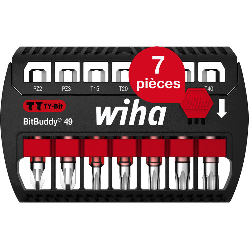 Wiha - Jeu d'embouts BitBuddy 7 pièces i Embout ty 49 mm i ph, pz, torx 1/4' E6,3 i Accessoire pour applications de vissage i Adapté aux visseuses à
