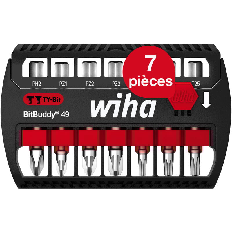 Wiha - Jeu d'embouts BitBuddy 7 pièces i Embout ty 49 mm i ph, pz, torx 1/4' E6,3 i Accessoire pour applications de vissage i Adapté aux visseuses à