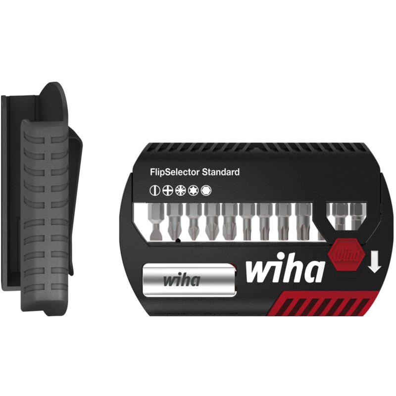 Wiha Coffret d'embouts FlipSelector Standard 25 mm mélangé 13 pcs, 1/4" C6,3 avec clip attache-ceinture (39083)