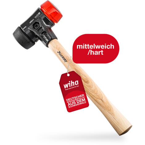 Wiha Schonhammer Safety mittelweich und hart (26613) I Gummihammer mit hochwertigem Hickory Holzstiel I Rund-Schlagkopf 50mm