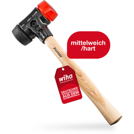 Wiha Schonhammer Safety mittelweich und hart (26614) I Gummihammer mit hochwertigem Hickory Holzstiel I Rund-Schlagkopf 60mm