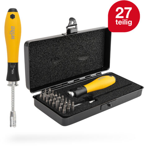 Wiha Schraubendreher mit Wechselklingen Set ESD SYSTEM 4 (33848), 27 tlg. für tiefliegende Schrauben, Schlitz/Kreuz/TORX/Sechskant inkl. Box