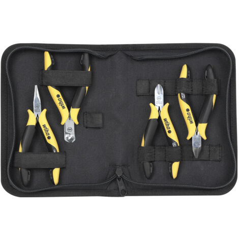 Wiha Set di pinze Professional ESD Tronchese, tronchese a taglienti frontali obliqui, pinza a becchi mezzitondi, 5 pz. con cartella degli strumenti (33507)