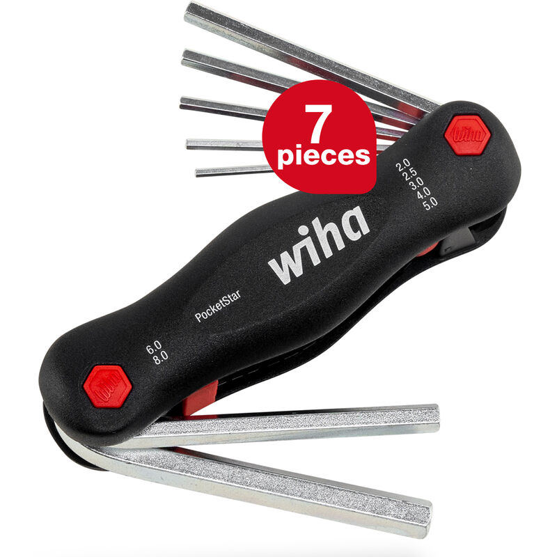 Wiha - Multitool PocketStar® internal hexagon, 7 pcs., quick access at the push of a button, can be used as long handle and T-handle, L-key securely