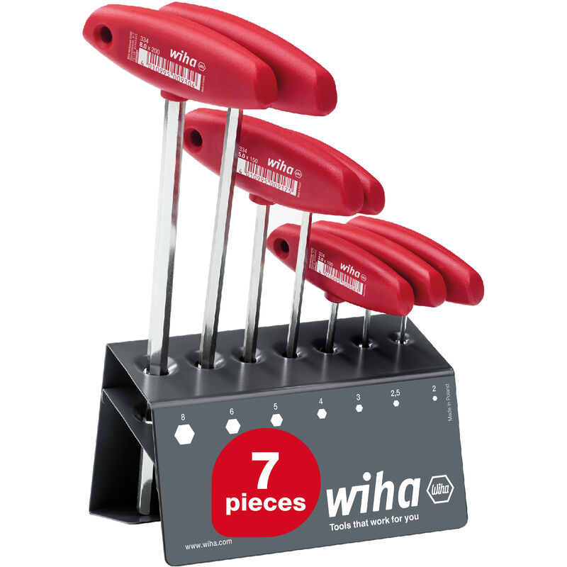 Wiha - L-key with T-handle set hex 7 pcs. i incl. work bench stand i brilliant nickel-plated i L-key with T-handle (00953)