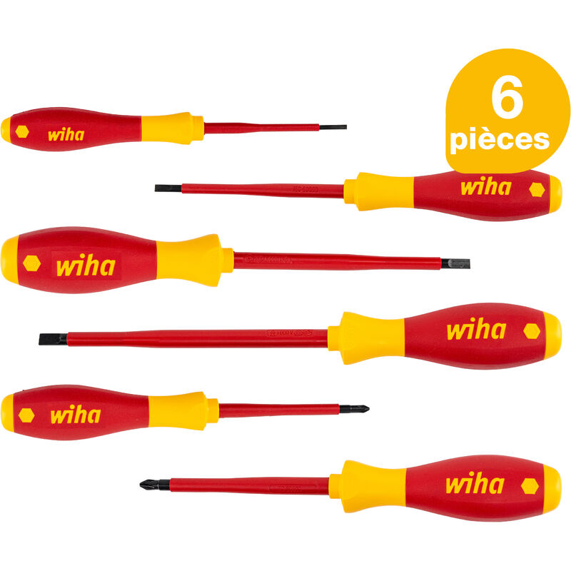 Wiha - Jeu de tournevis SoftFinish® electric Fente, Pozidriv 6 pcs (25477)
